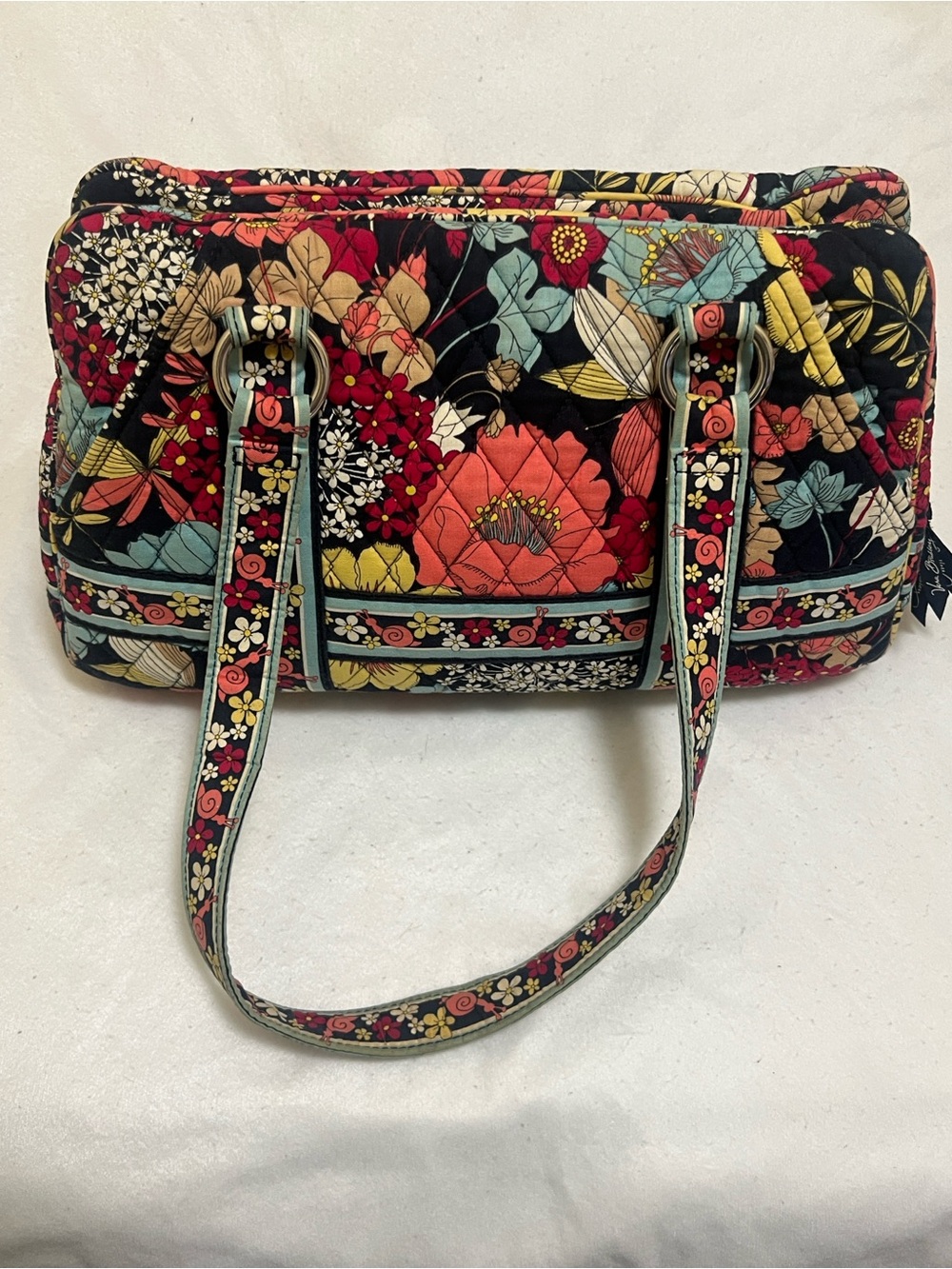 Vera Bradley Black Quilted Shoulder Bag with Multicolor Floral Print